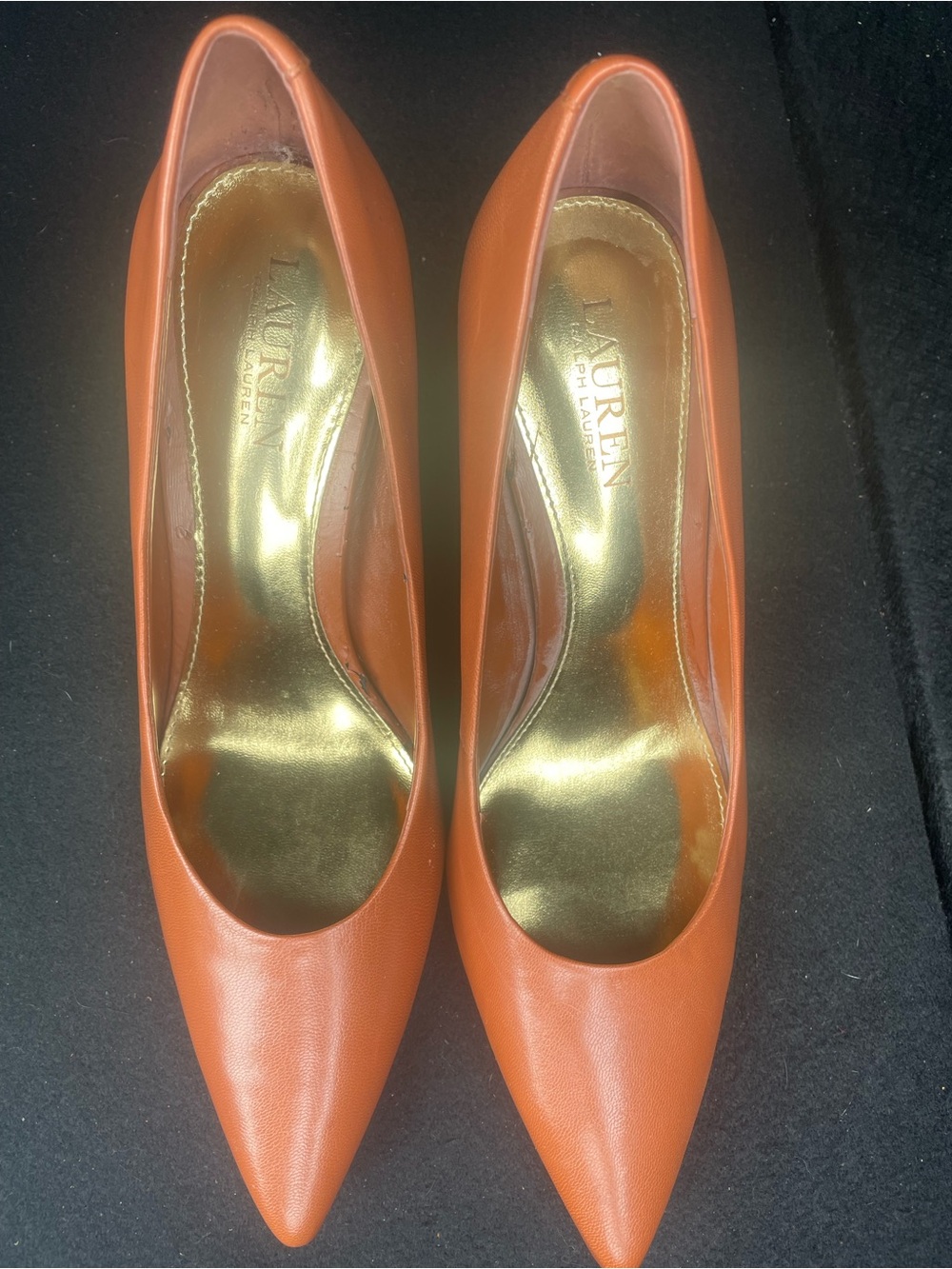 Ralph Lauren Orange Pointed-Toe Leather Pumps